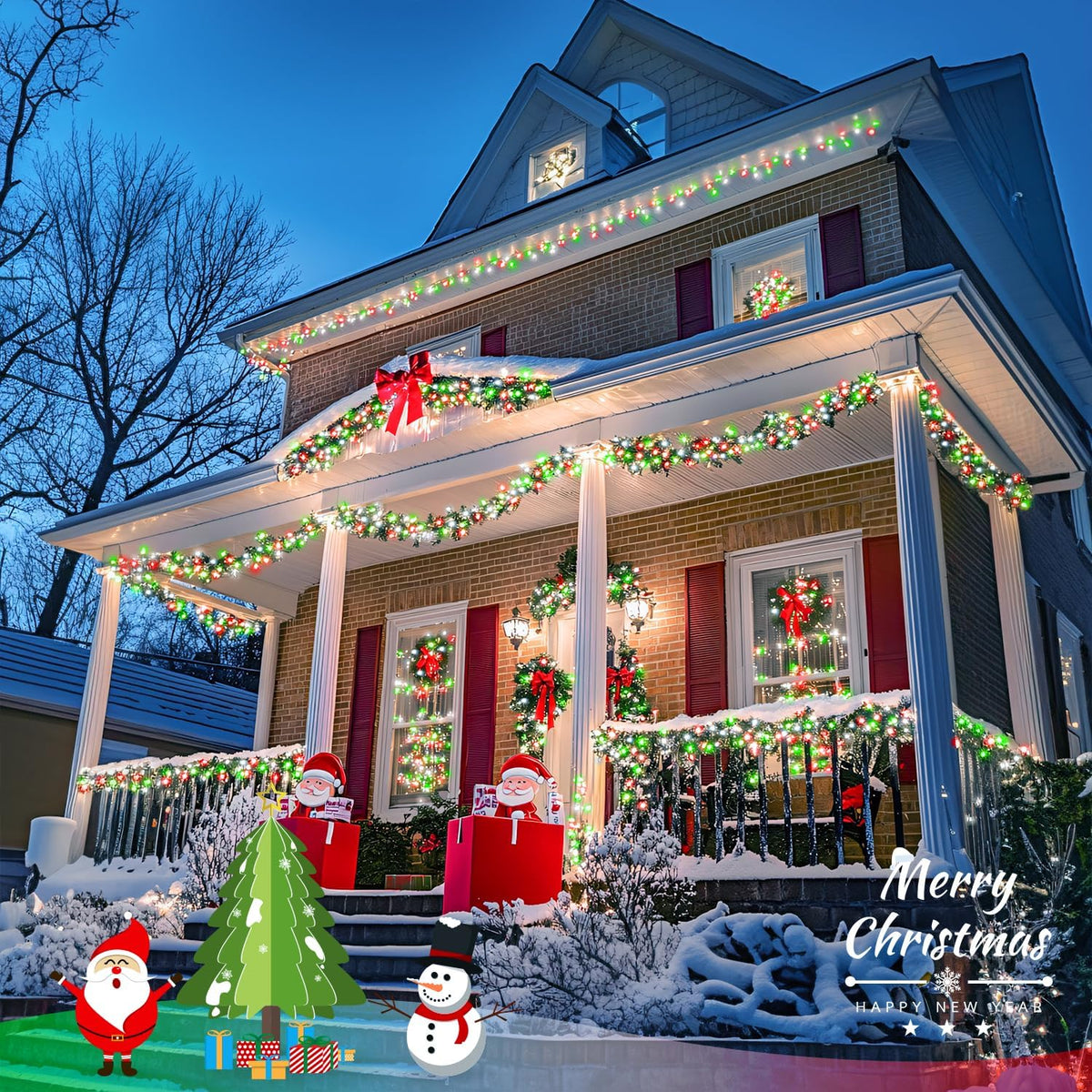 JMEXSUSS 500 LED Red White and Green Christmas Lights, 8 Modes 163ft String Light Plug in with