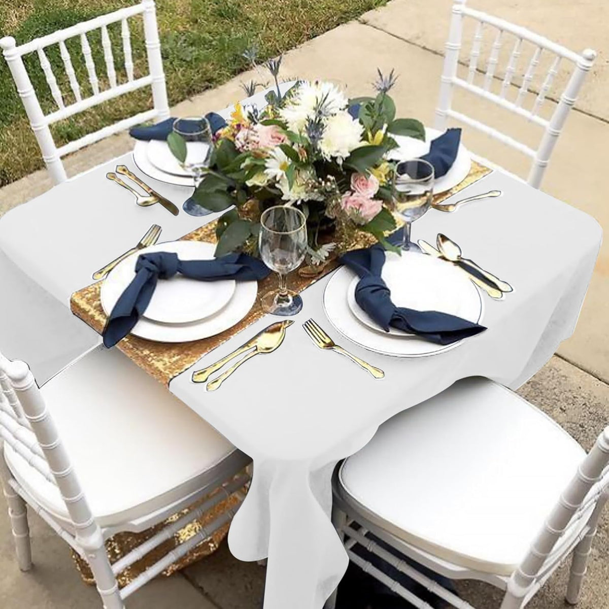 Fitable 6 Pack White Square Tablecloths - 70 x 70 Inches - Stain Resistant and Reusable Table