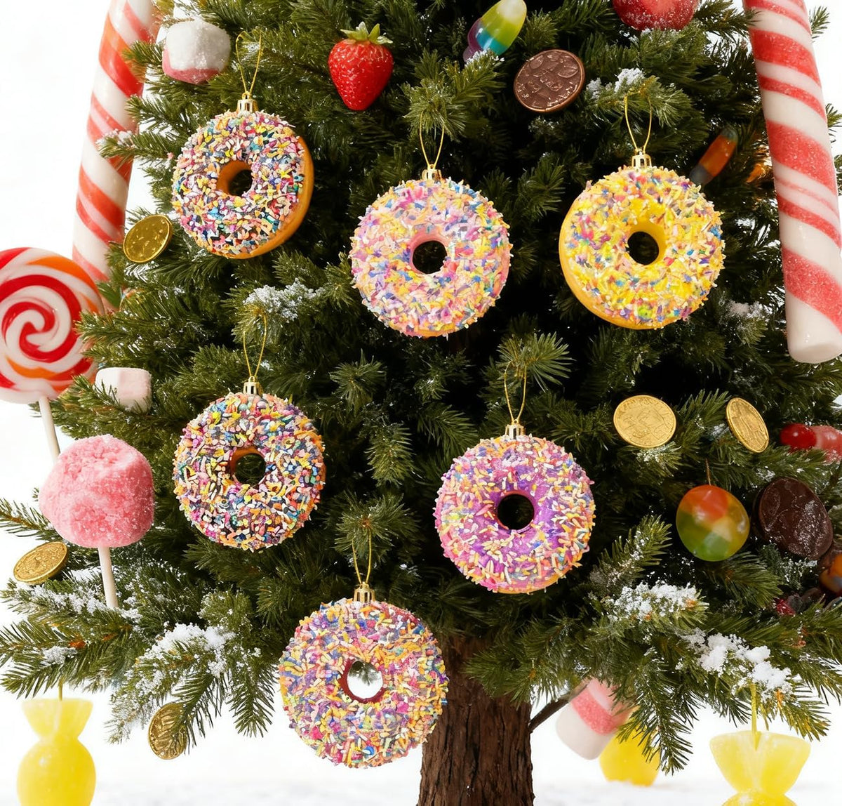 LANGXUN 6pcs Donut Candy Land 2025 Xmas Birthday Party Wedding Suppiles Decoration, Hanging Candy