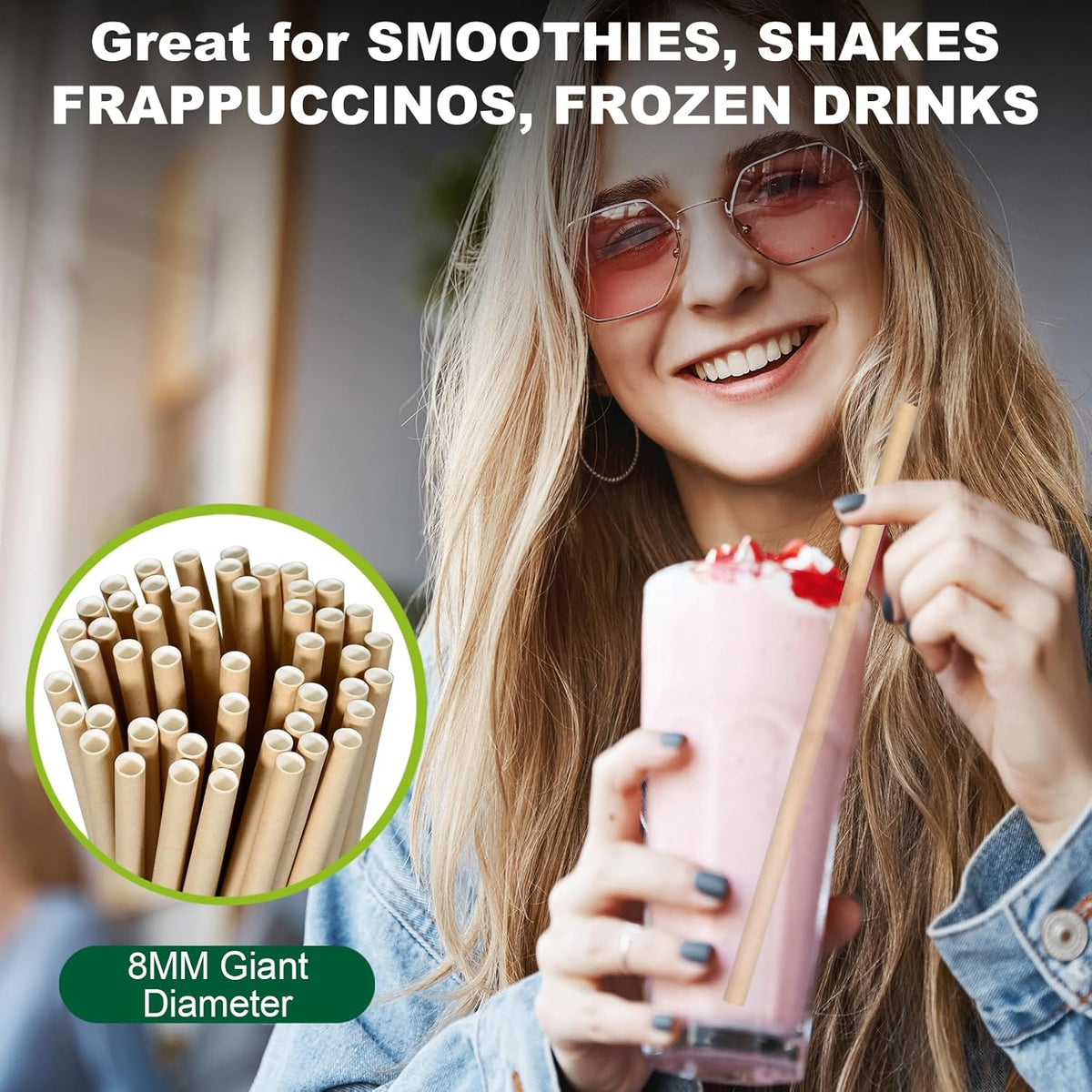 9'' x 0.31'' Giant Paper Drinking Straws Individually Wrapped 300 Counts, Dye-free Brown Kraft - 4