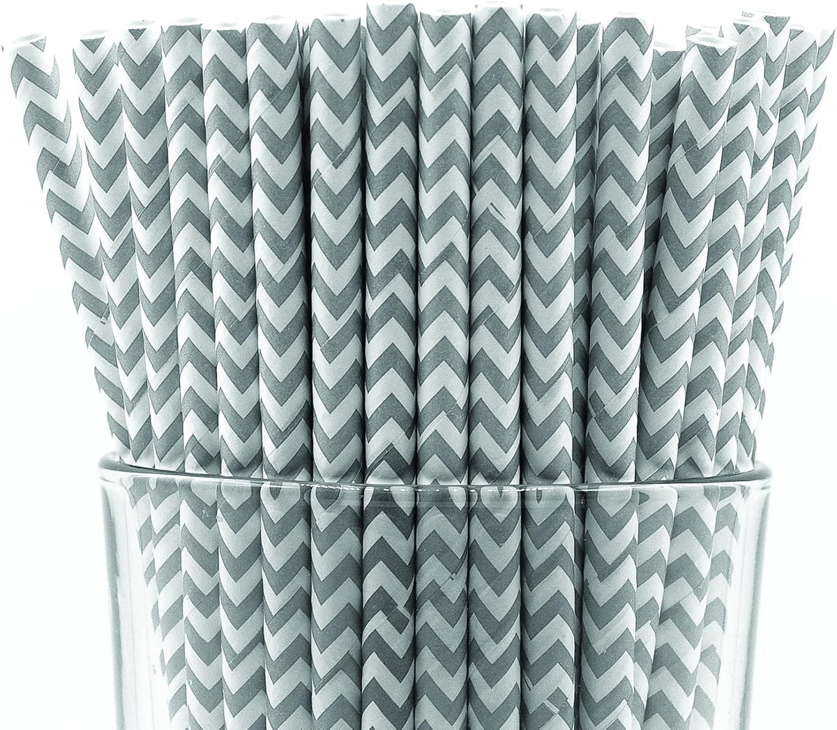 Pack of 900 Gray Chevron Biodegradable 4-Ply Paper Drinking Straws (Compostable, Non-toxic