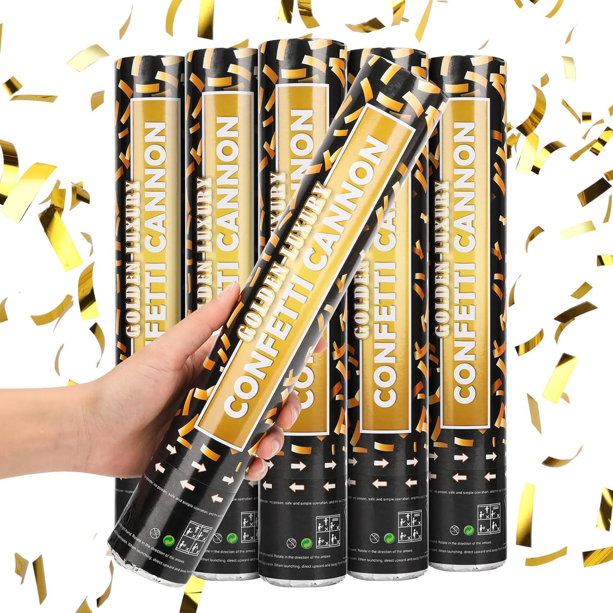 Confetti Cannon, 5 Packs Gold Confetti Poppers, 12 inch Party Poppers Confetti Shooters for