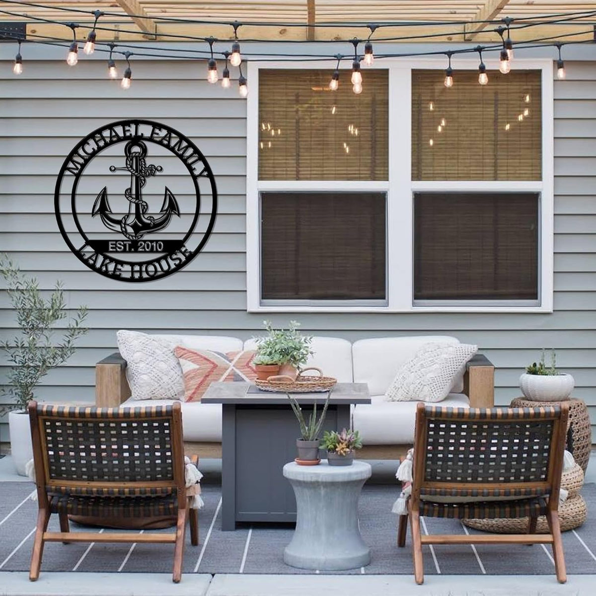 Personalized Metal Anchor Sign, Custom Family Last Name Sign, Nautical Outdoor Monogram Wall Art