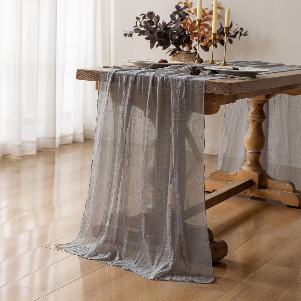 Grey Gauze Rustic Cheesecloth Table Runner 120 Inch 10 FT for Wedding Baby Shower Bridal Shower