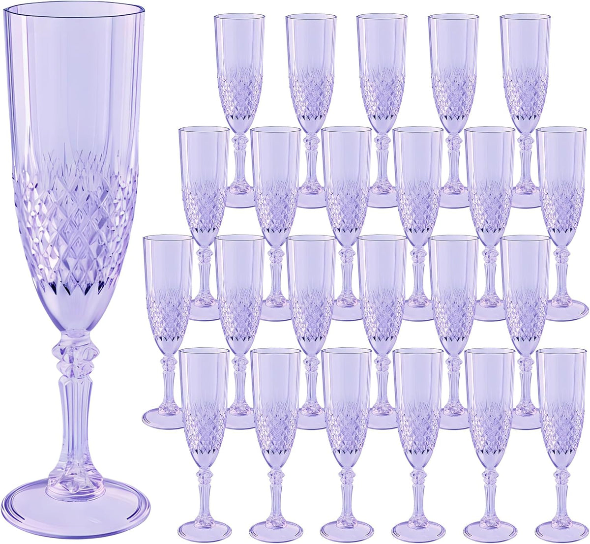 Plastic Champagne Flutes, 24PCS Purple Wine Glasses Goblets Cups Reusable Flute, for Weddings