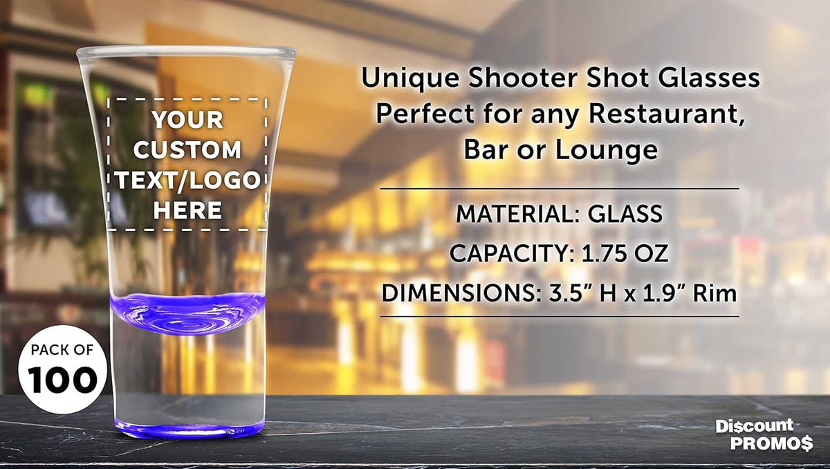Custom 2 oz. Lord Shooter Etched Shot Glasses, 100 pack, Personalized Text, Logo, 21st Birthday