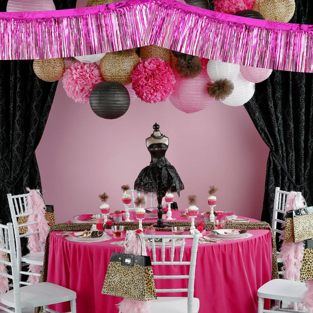 BEISHIDA 3 Packs Metallic Foil Fringe Garland Rose Red Wall Hanging Tinsel Fringe Banners for Car