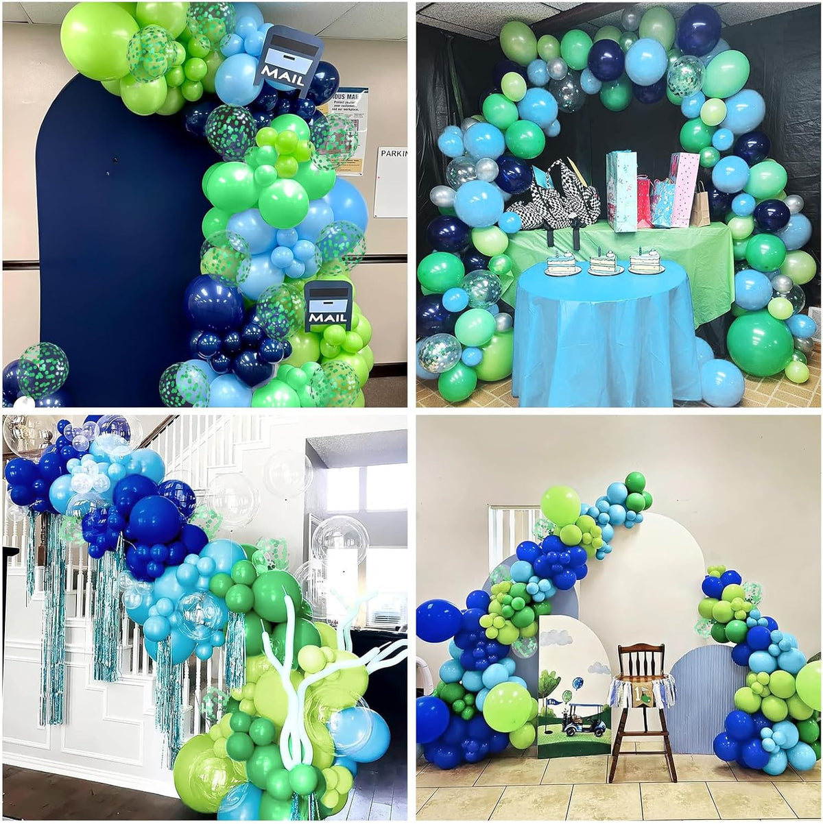 Blue Green Balloons 12 Inch Royal Blue Fruit Light Green Confetti Balloon with Ribbons for Boys