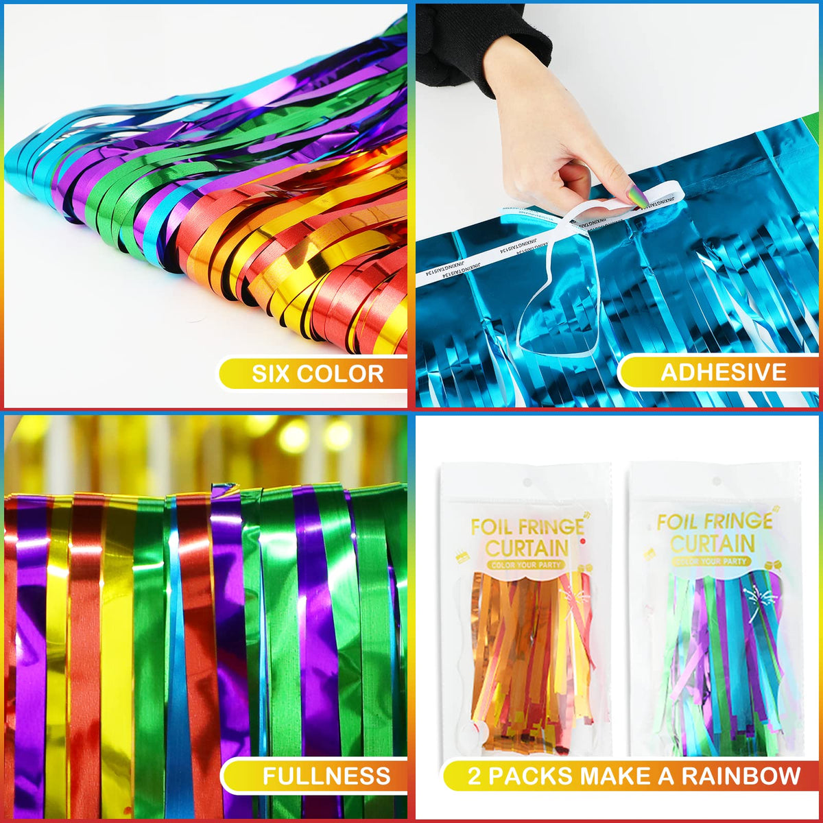 LOLStar Rainbow Party Decorations, 2Pack Rainbow Bday Foil Fringe Streamers
