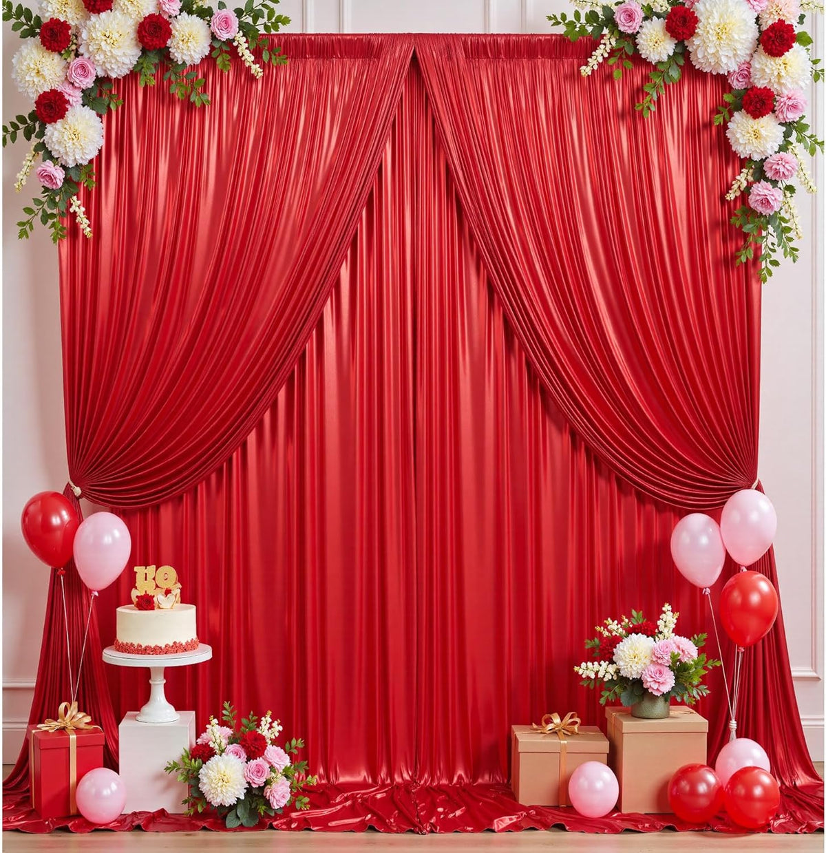 20ftx10ft Red Sequin Backdrop Curtain Panels for Parties, 4 Panels Wrinkle Free Glitter Photo