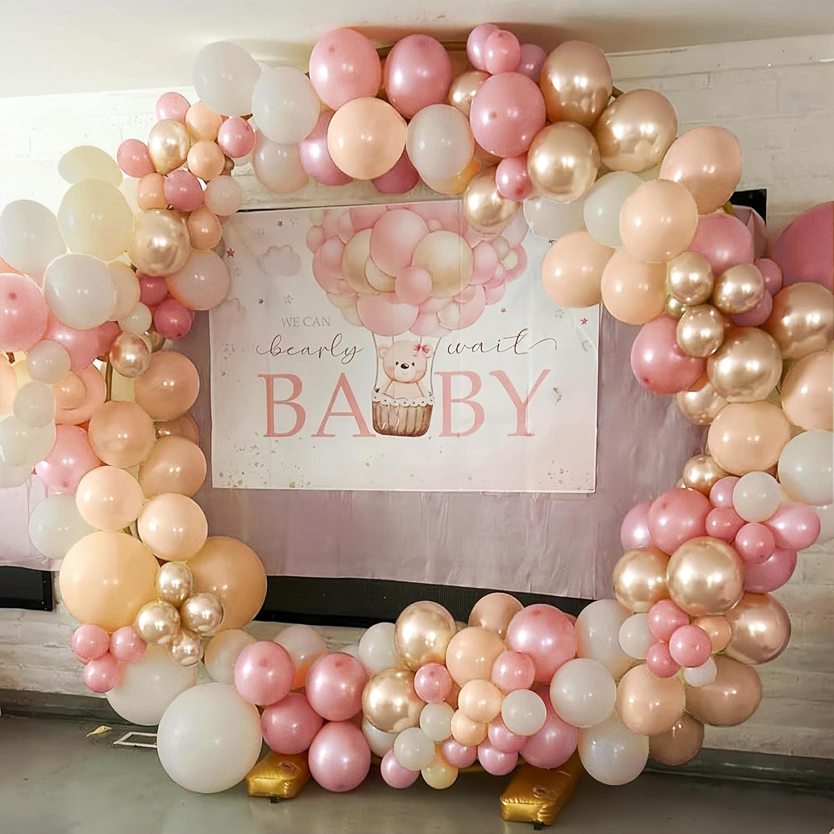 Retro Pink Beige Balloons Set, 12 Inch Dusty Pink Balloons Pink Gold Party Balloons Dark Gold Latex