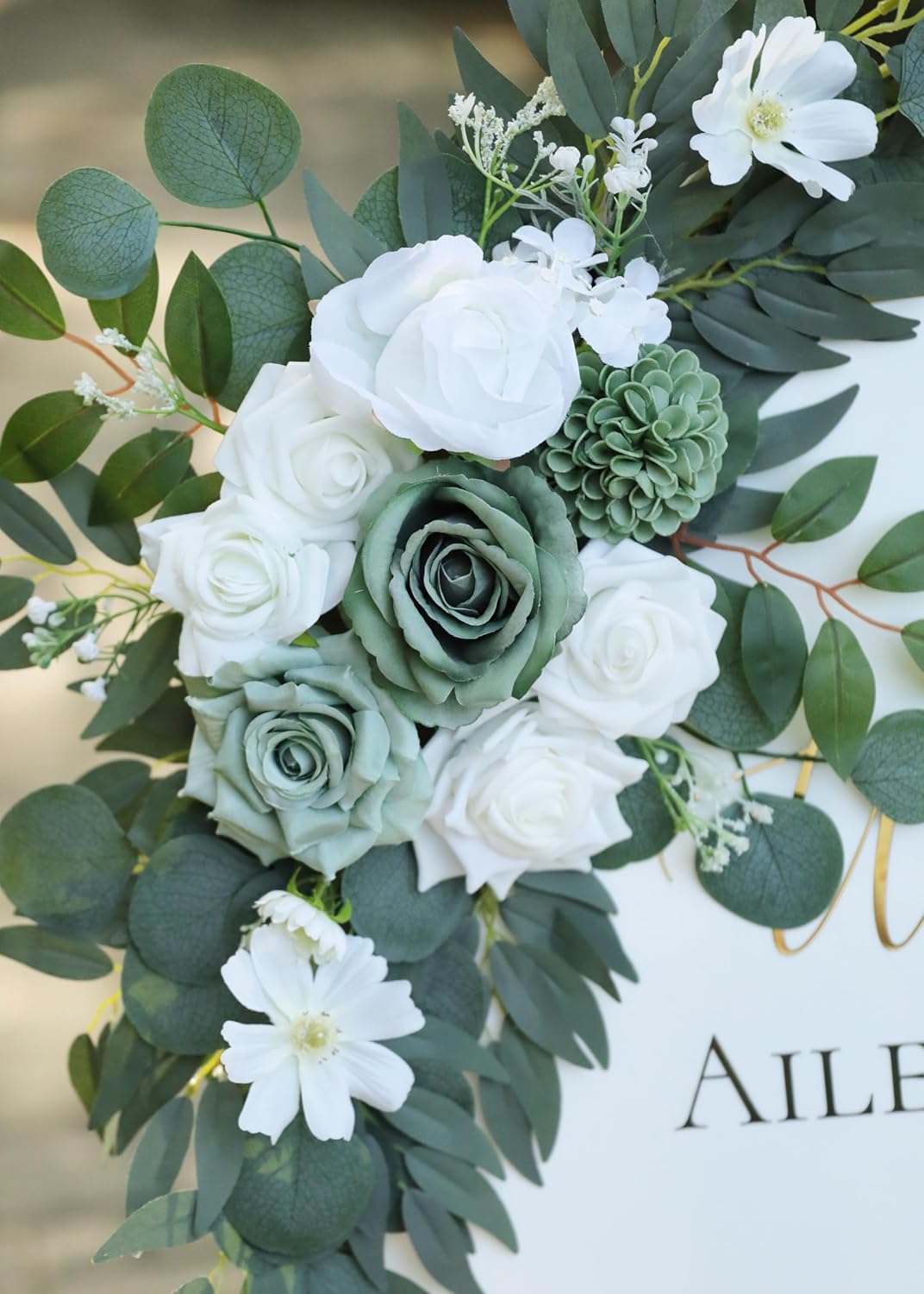 Artificial Sage Green Wedding Arch Flowers Swags Set of 2 for Welcome Signs, Reception and Ceremony