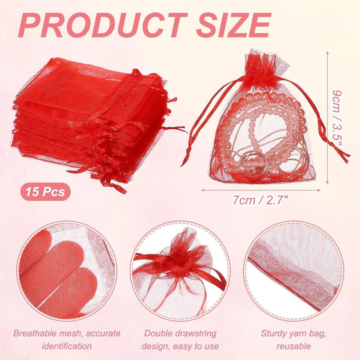 uxcell 50 Pcs Organza Gift Bags, 2.7x3.5 Inch Drawstring Pouches Jewelry Gift Bags, Small Wedding
