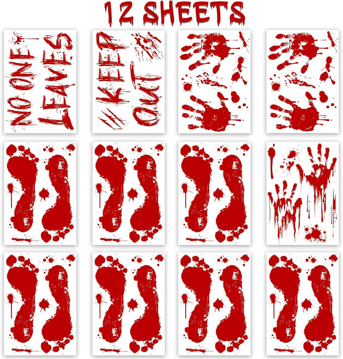 Halloween Bloody-Handprint-Footprints Floor Stickers, Scary Halloween Party Indoor/Outdoor