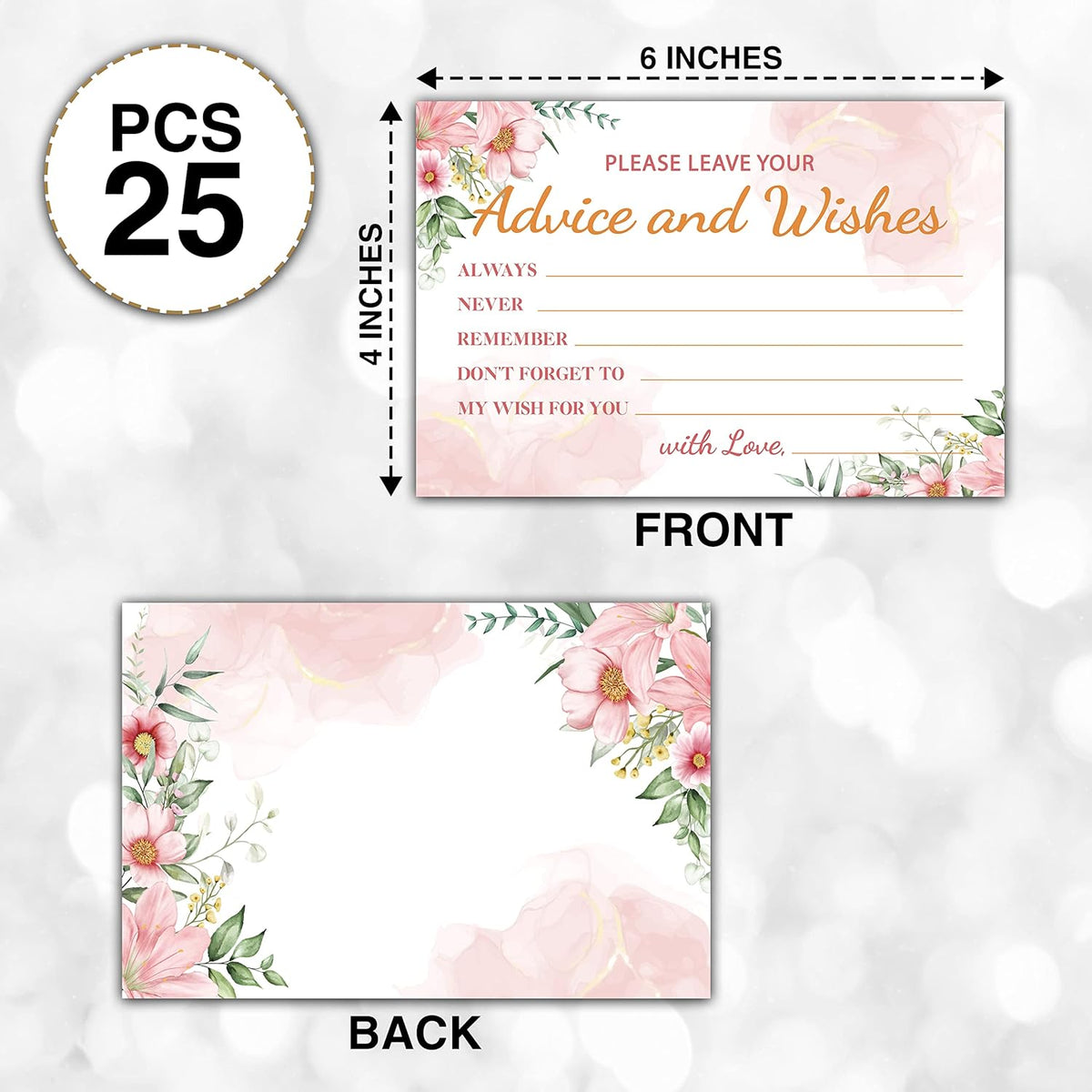 Boho Floral Greenery Advice and Wishes Cards, 25 Pcs Blush Pink Double Sided Advice Cards for The