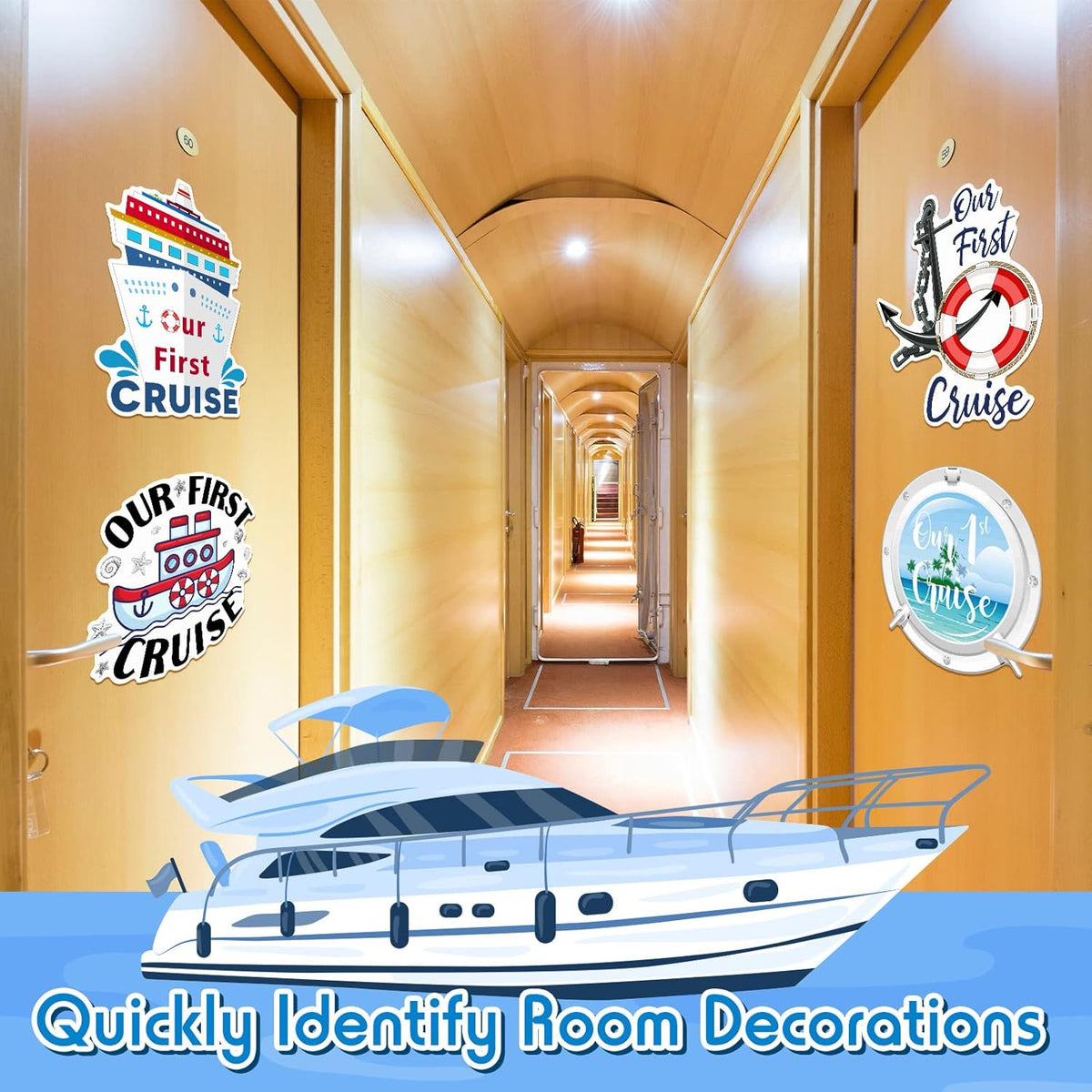 Hoteam 4 Pcs Our First Cruise Door Decorations Magnetic Large First Cruise Ship Door Magnets Funny
