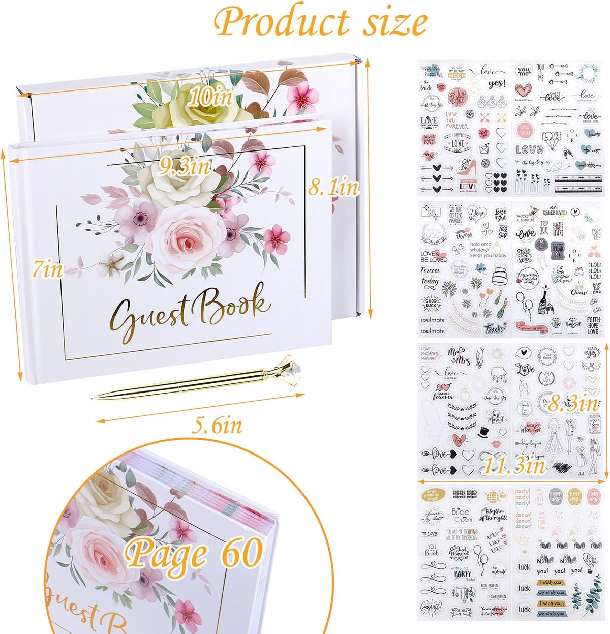 Wedding Guest Book,9x7''120 Page/60 Sheets Hardcover Personalized Wedding Guestbook Photo Album