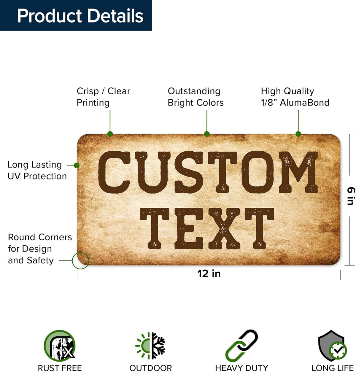 Custom Sign, Custom Street Sign, 11 Font Colors, 13 Font Styles, 4 Hole Options, 22 Sizes, 6x12