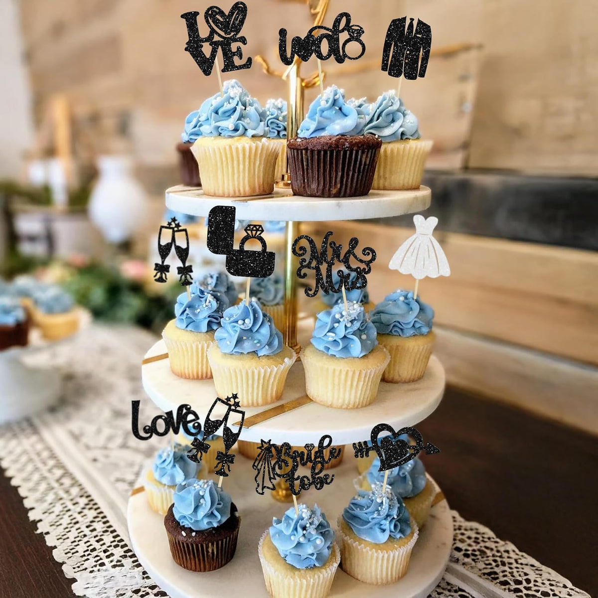 Ephlyn 30Pcs Bride to be Cupcake Toppers Glitter Wedding Cake Topper Decorations I Do Love Heart