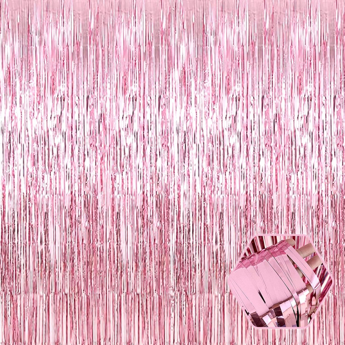 3 Pack Pink Foil Fringe Curtain Backdrop, 3.28Ft x 8.2Ft Metallic Tinsel Foil Fringe Streamer