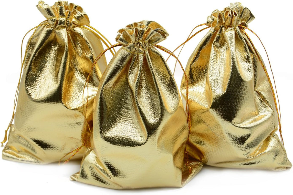 Pack of 100 6"x 8" Heavy Duty Gold Drawstring Organza Jewelry Pouches Wedding Party Christmas Favor
