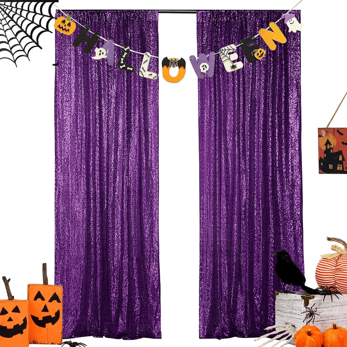 Hahuho Purple Sequin Backdrop Curtain, 2PCS 2FTx8FT Glitter Backdrop Curtain for Parties