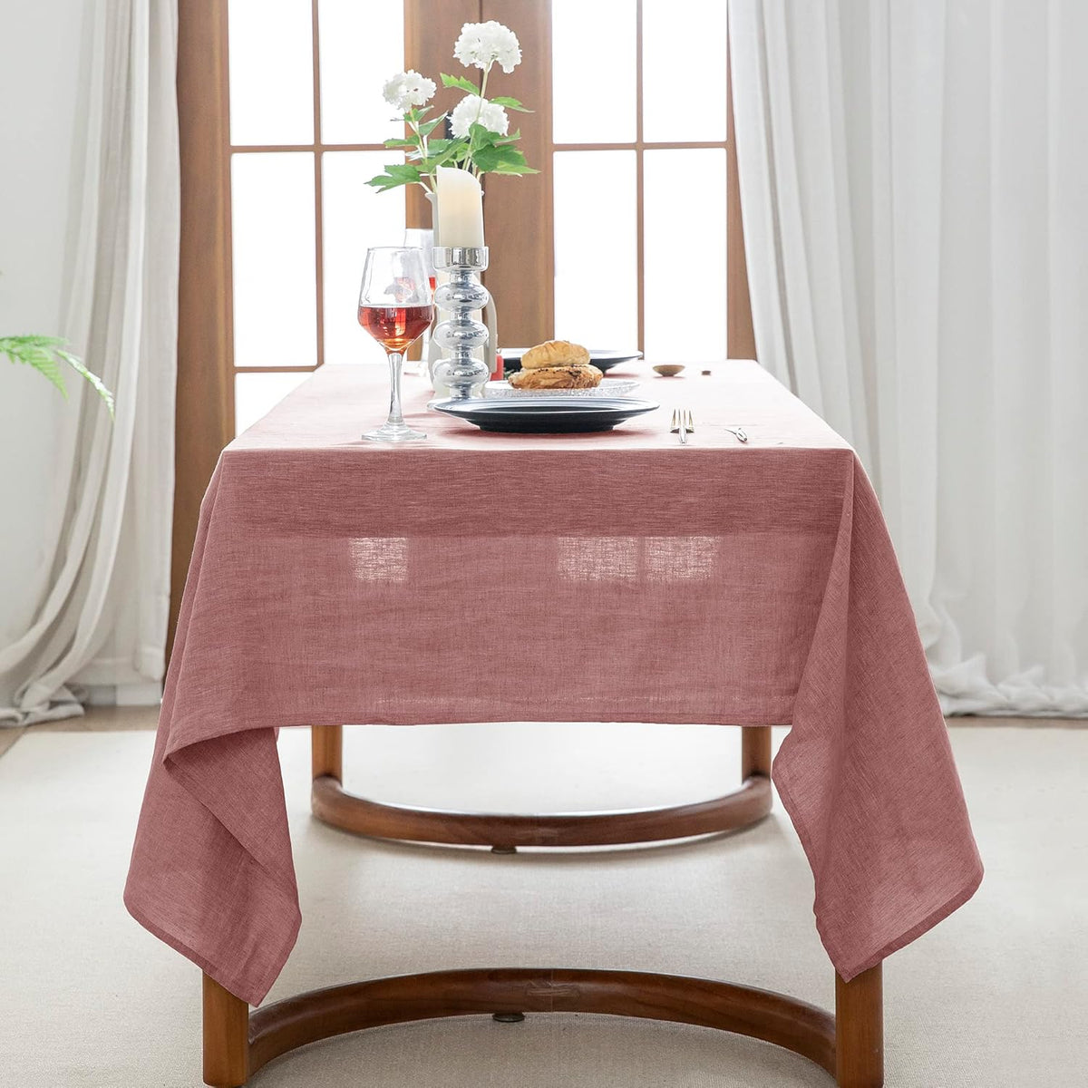 EVERLY 100% Pure Linen Rectangle Tablecloths 60x84Inches for Dining,Buffet
