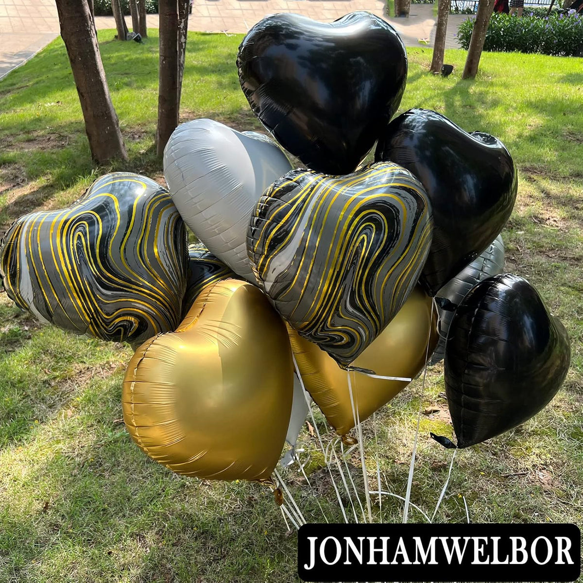 Jonhamwelbor 20Pcs 18 inch Black Foil Mylar Heart Shape Balloons Decorations Valentines Birthday