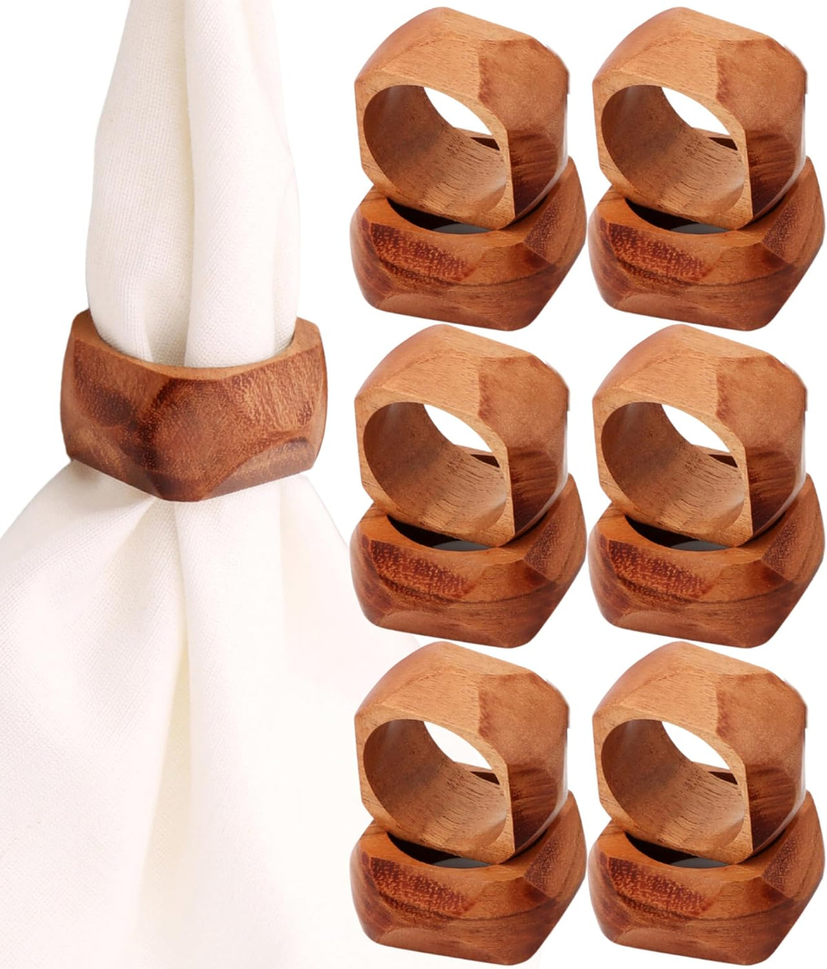 Wooden Napkin Rings Set of 12 Fall Decor for Home Square Acacia Wood Napkin Holders for Dining