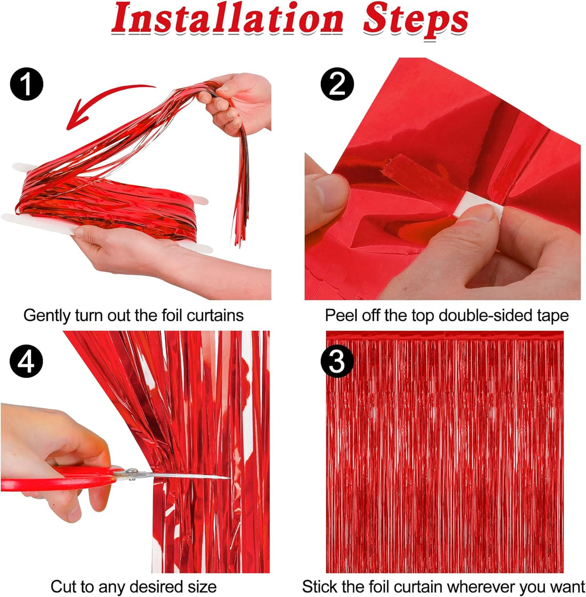 12 Pack Red Curtains, 3.28 FT x 7.05 FT Party Streamer, Metallic Party Backdrop Birthday Streamer