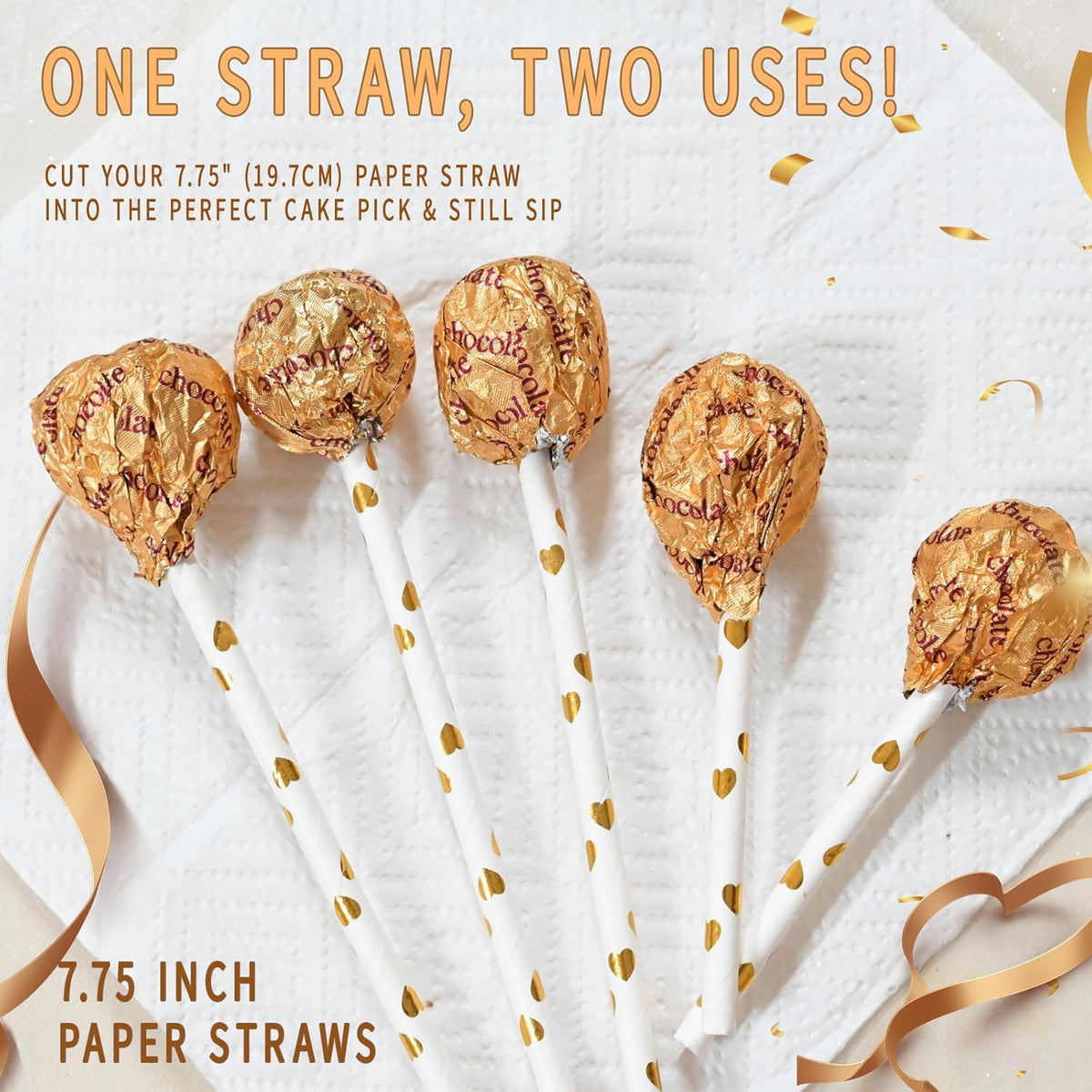 Gold Paper Straws - Biodegradable Disposable Drinking Straws for Party, Birthday, Wedding
