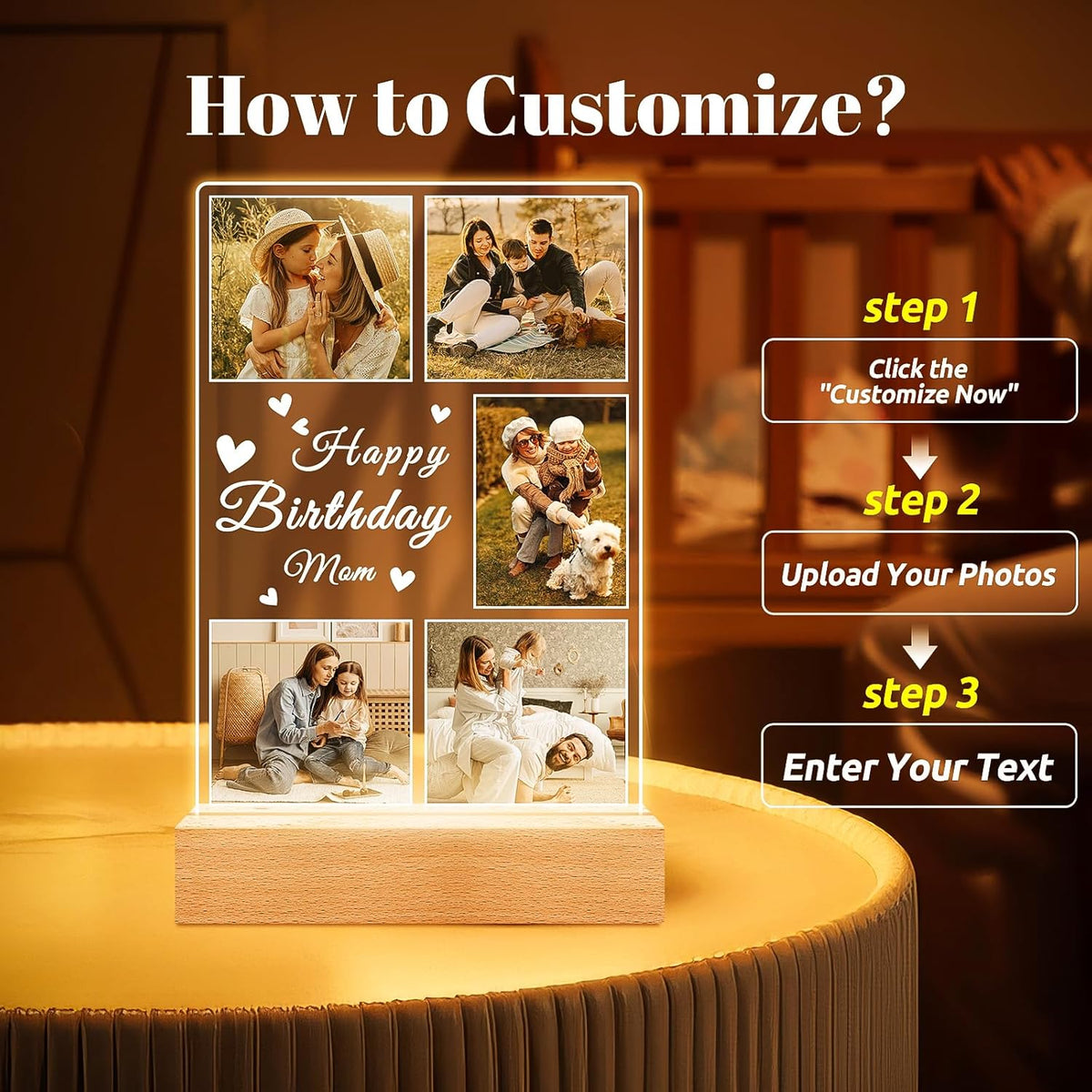 Personalized Birthday Gifts for Mom from Daughter Son, Custom Collage Picture Frames with Night