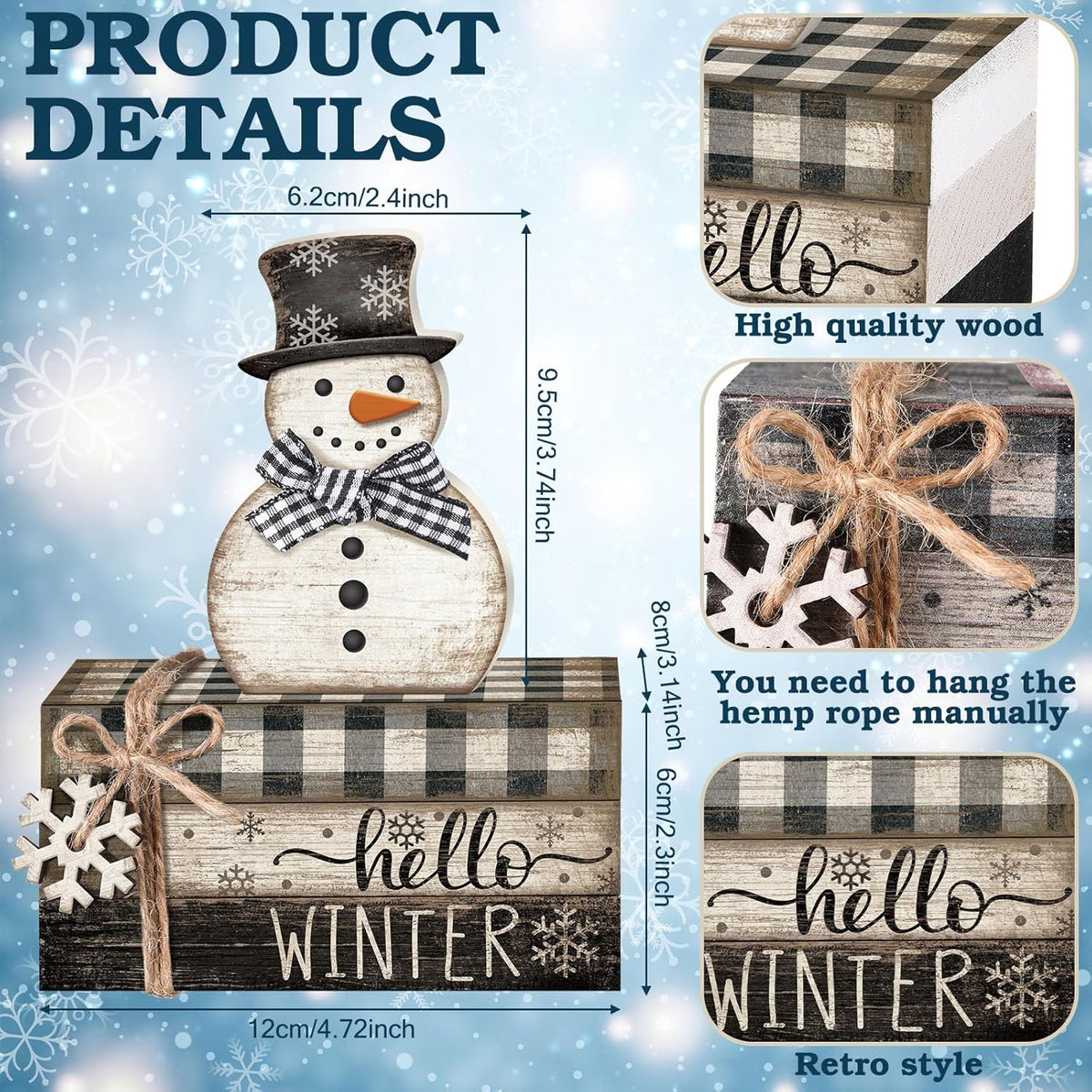 4 Pcs Snowman Christmas Decor Winter Table Decorations Christmas Tiered Tray Decor Winter