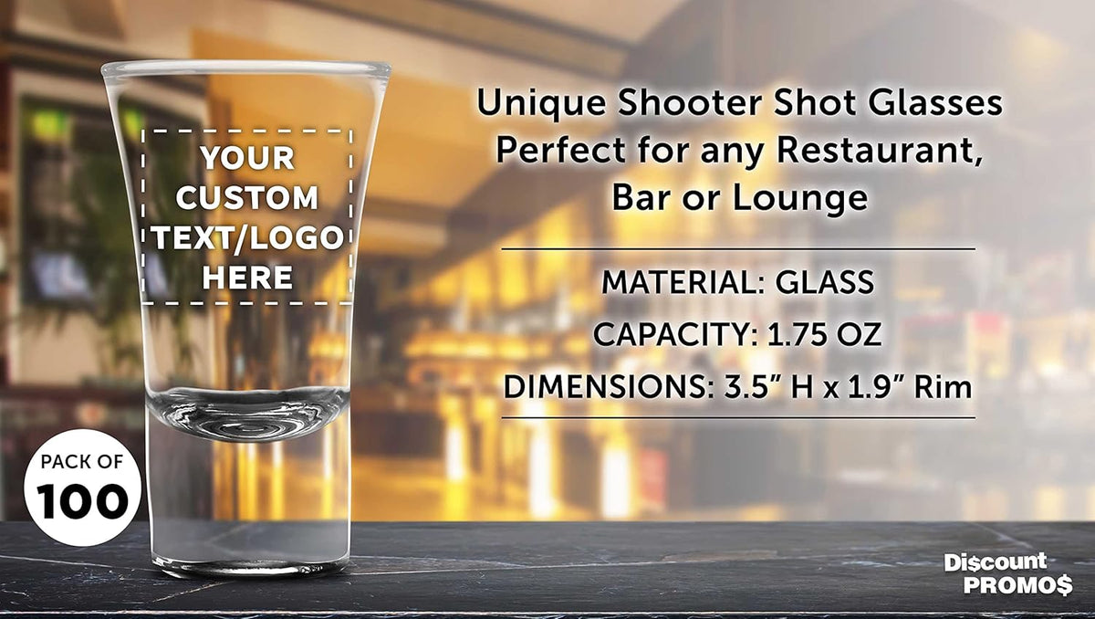 Custom 2 oz. Lord Shooter Etched Shot Glasses, 100 pack, Personalized Text, Logo, 21st Birthday