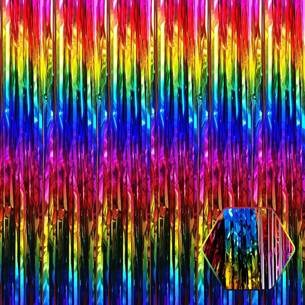 3 Pack Rainbow Foil Fringe Curtain Backdrop, 3.28Ft x 8.2Ft Metallic Tinsel Foil Fringe Streamer