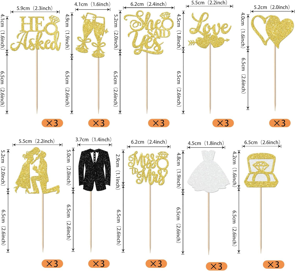 30 Pack Bride to be Cupcake Toppers Glitter Diamond Ring I Do Love Cupcake Picks Miss to Mrs He