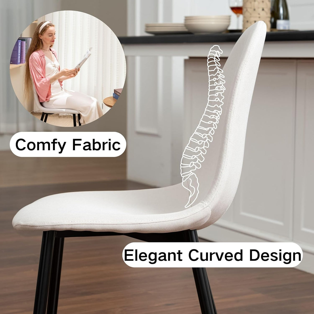 Homy Casa Dining Chairs Set of 4, Mid Century Modern Style Chairs Armless Accent Side Chairs for