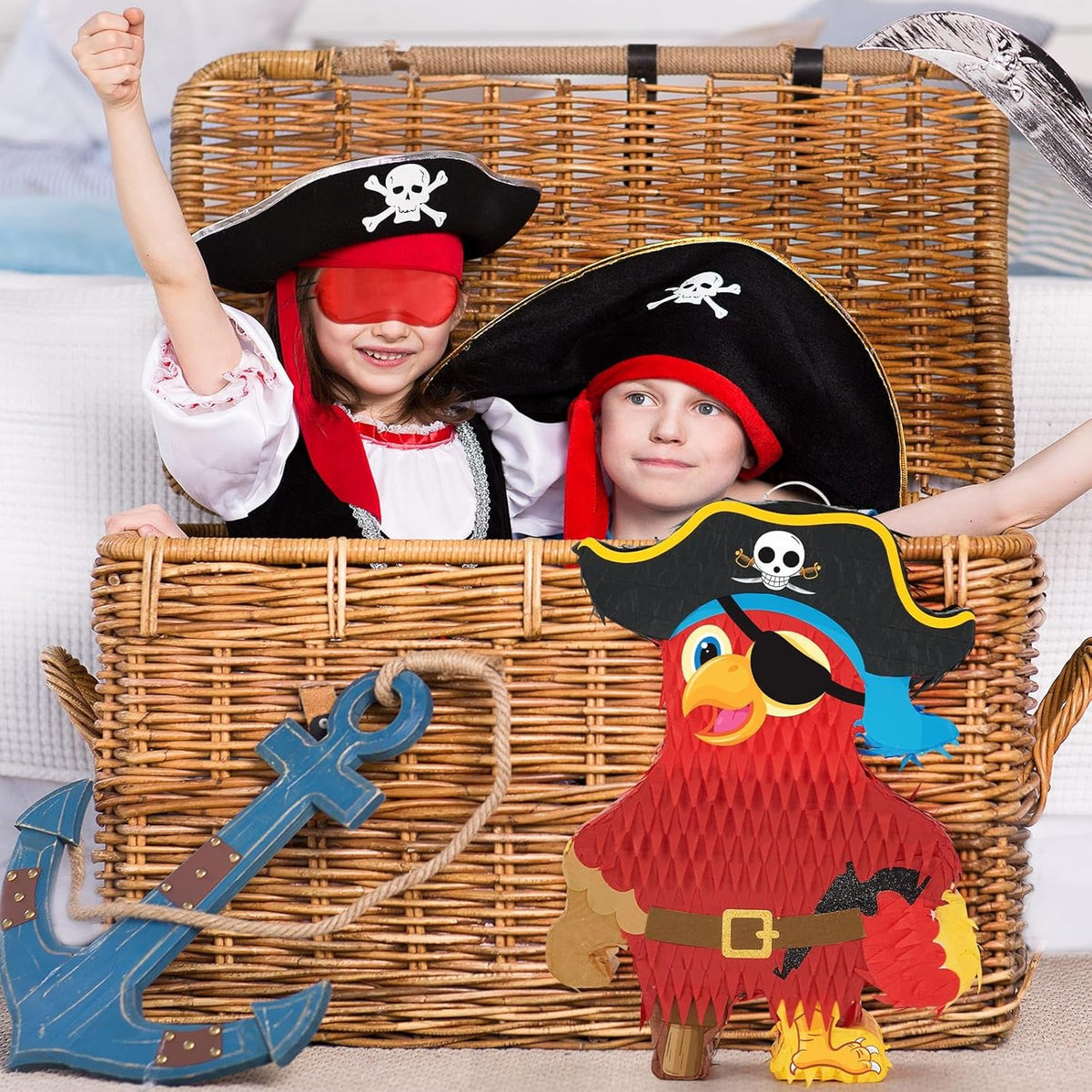 Wernnsai Pirate Piñata - Pirate Parrot Piñata with Blindfold and Bat for Boys' Birthday Party