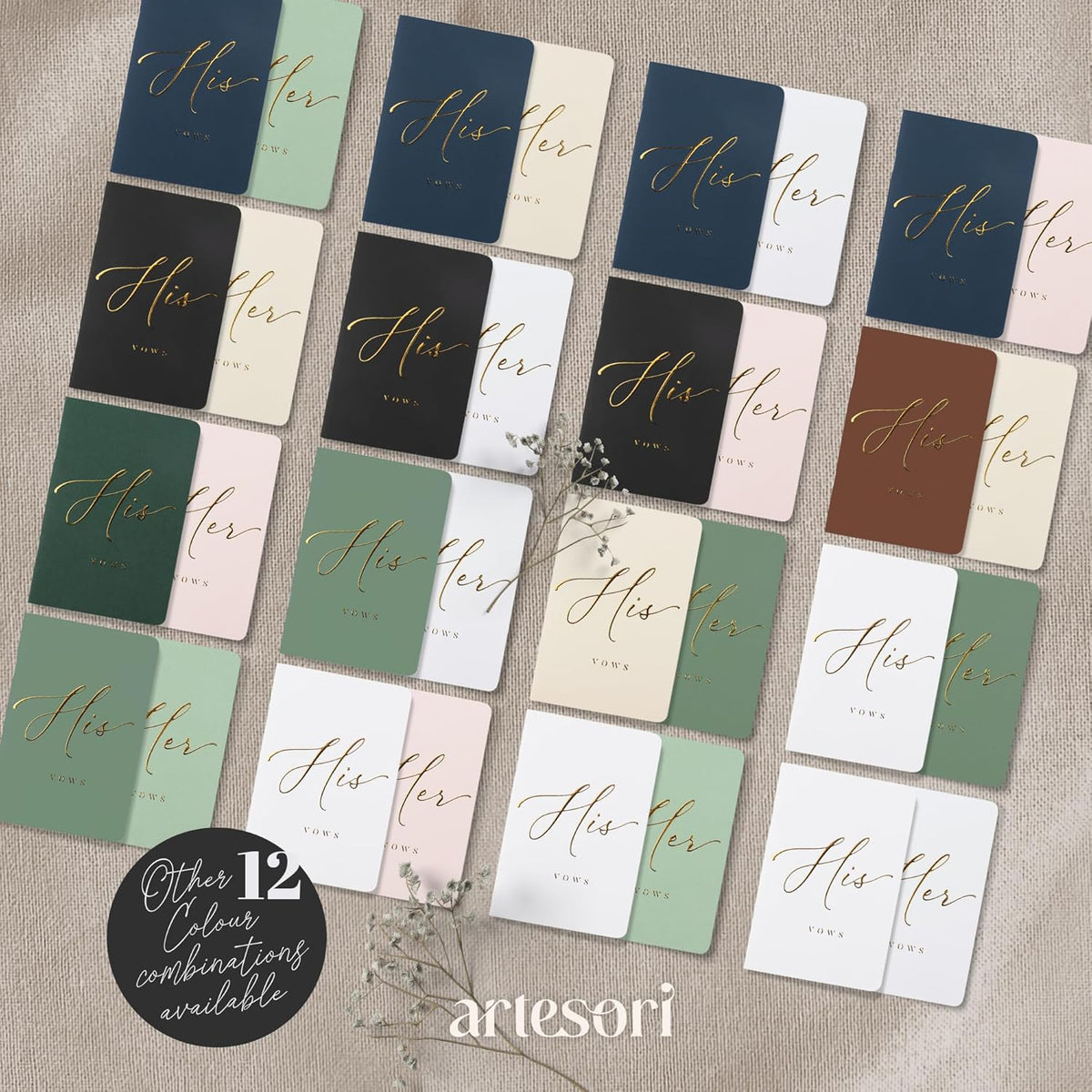ARTESORI Premium Wedding Vow Book for Her & Him, Soft Touch, Gold Foil, 28 Lined Pages, Wedding Vow