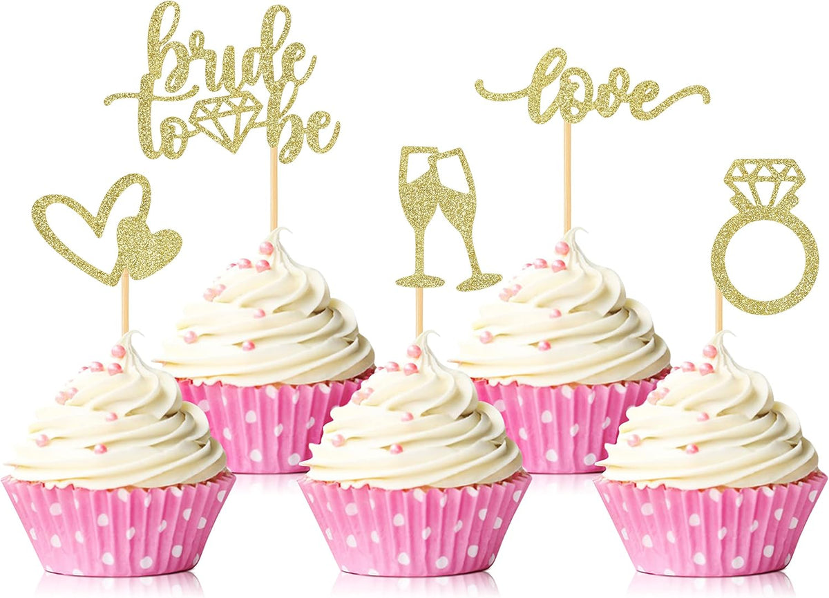 35 PCS Glitter Diamond Ring Bride to be Love Cupcake Topper Champagne Cake Picks Decorations for