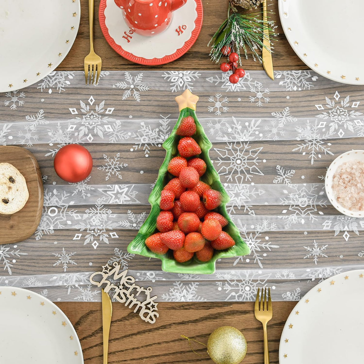 Artoid Mode Silver Snowflakes Christmas Gauze Table Runner 120 Inch 10FT, Seasonal Sheer Winter