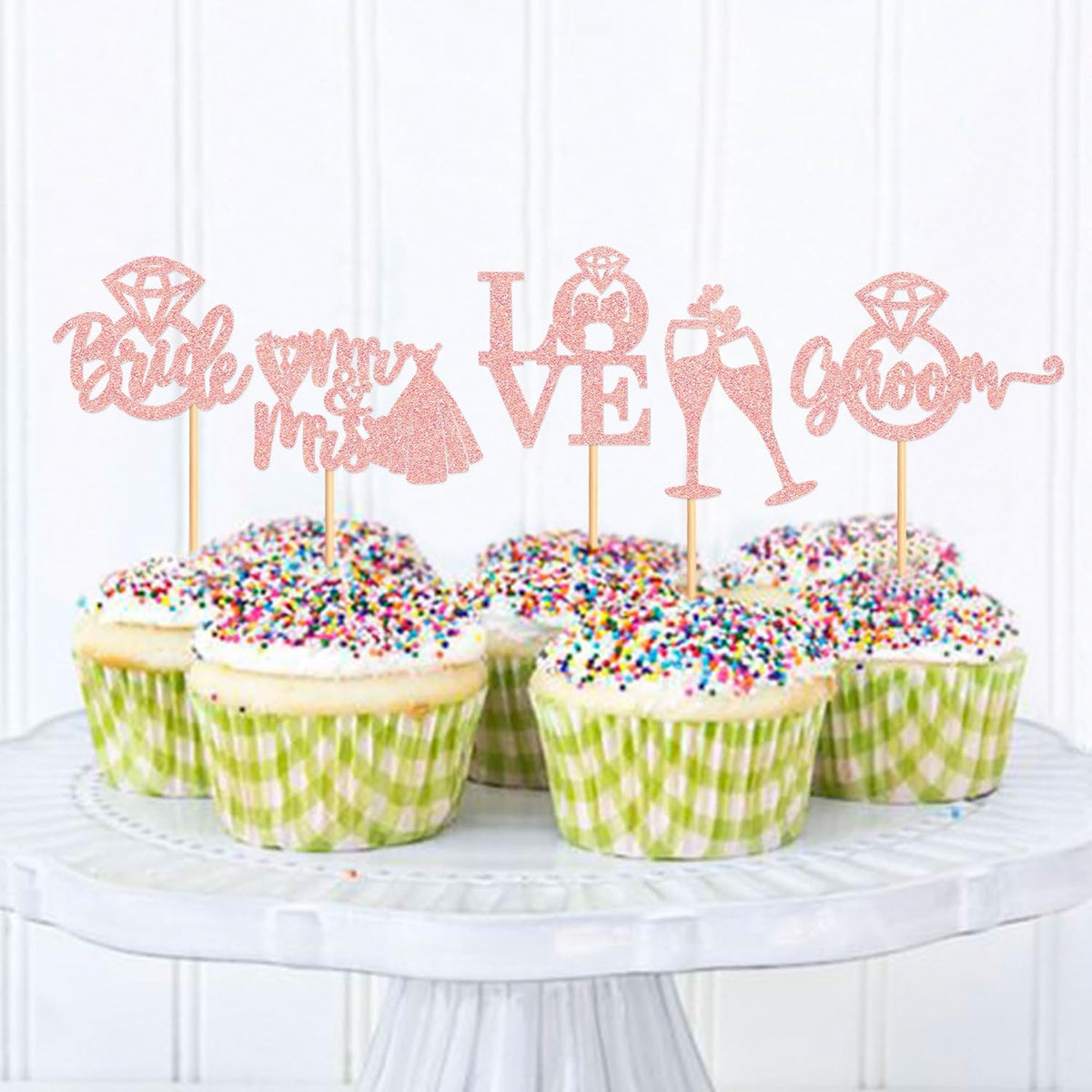 25 PCS Bride to Be Groom to Be Cupcake Toppers with Ring Dress Bridal Shower Cupcake Picks Wedding