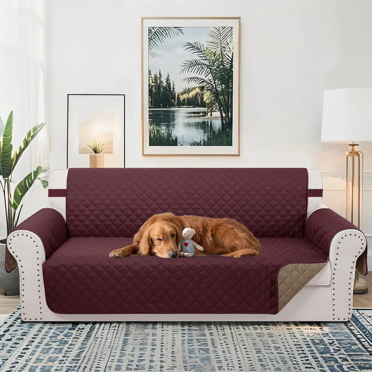 Reversible 4 Seater Sofa Cover 91 Inch Large Couch Cover Furniture Protector(Sofa