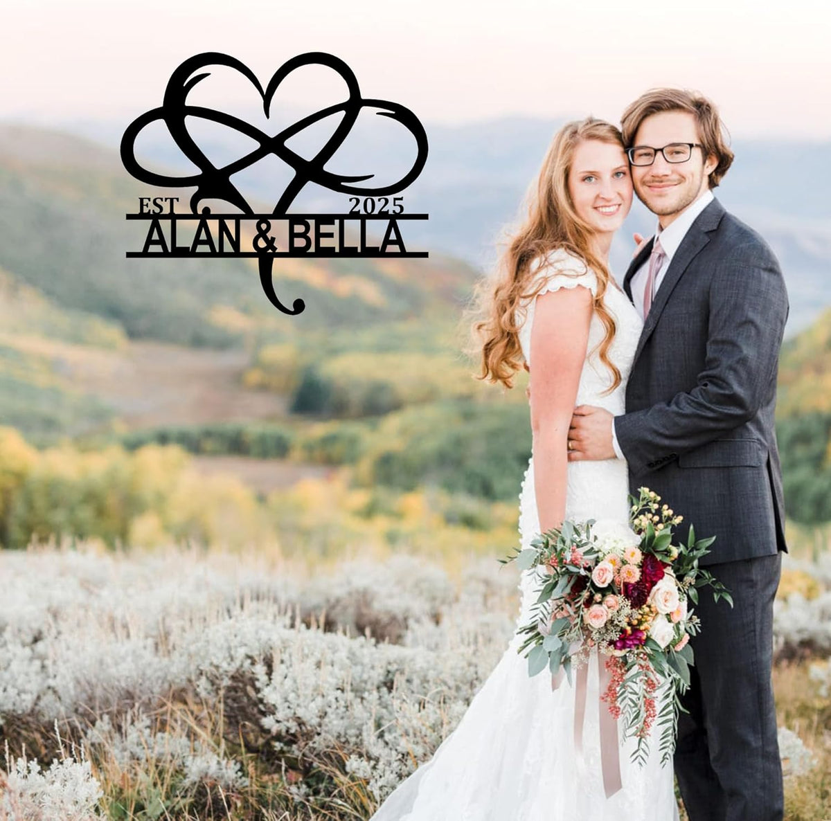 Personalized Valentine's Day Wedding Gifts For Couple, Custom Metal Signs Wall Art, Monogram Name
