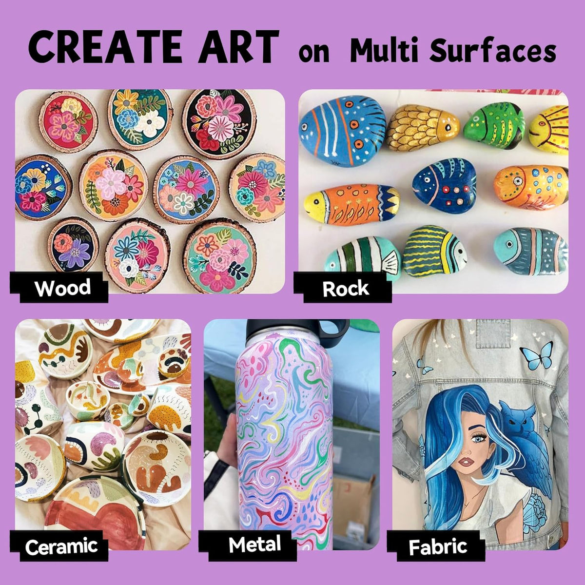 12 Metallic Colors Jumbo Markers, 15mm Jumbo Felt Tip, Acrylic Paint Markers for Rock Painting