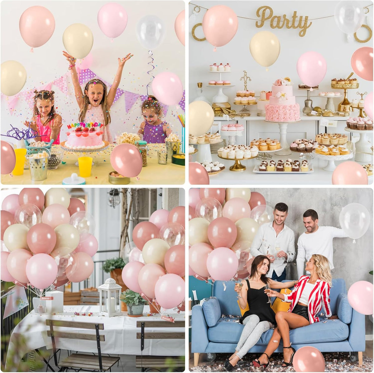 Dusty Pink Balloons, 12 Inch Pastel Pink Balloons, Blush Macaron Orange White Transparent Latex