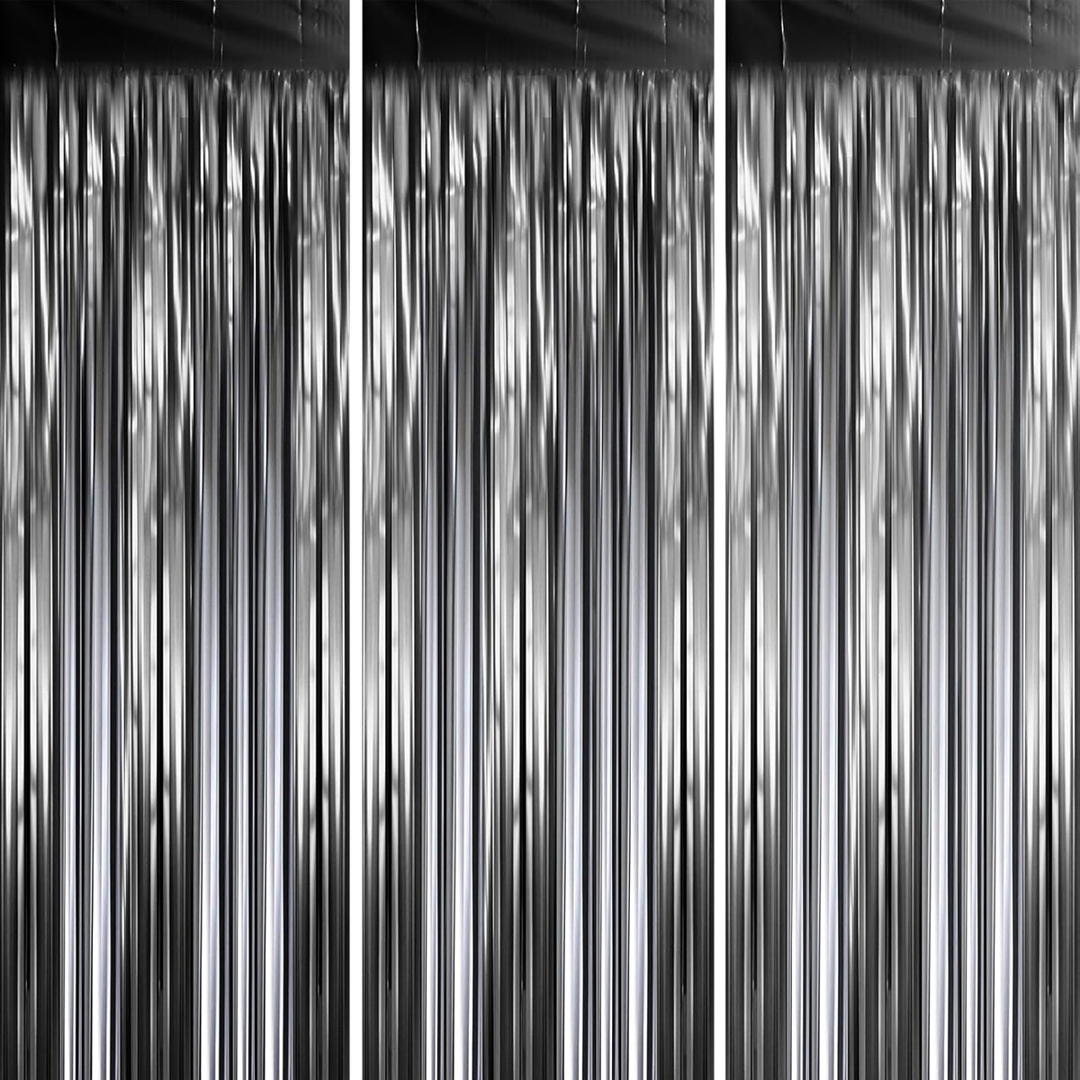 3 Pack 3.3 x 8.2 ft Matte Black Foil Fringe Backdrop Curtains,Gray Tinsel Streamers Party