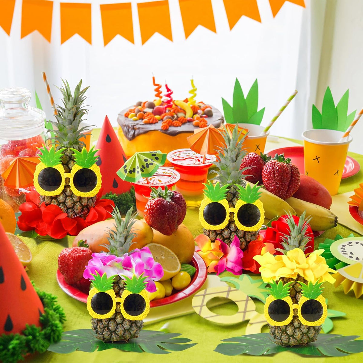 6 Sets Hawaiian Table Centerpieces Pineapple Luau Party Table Decorations Tropical Decor for Beach