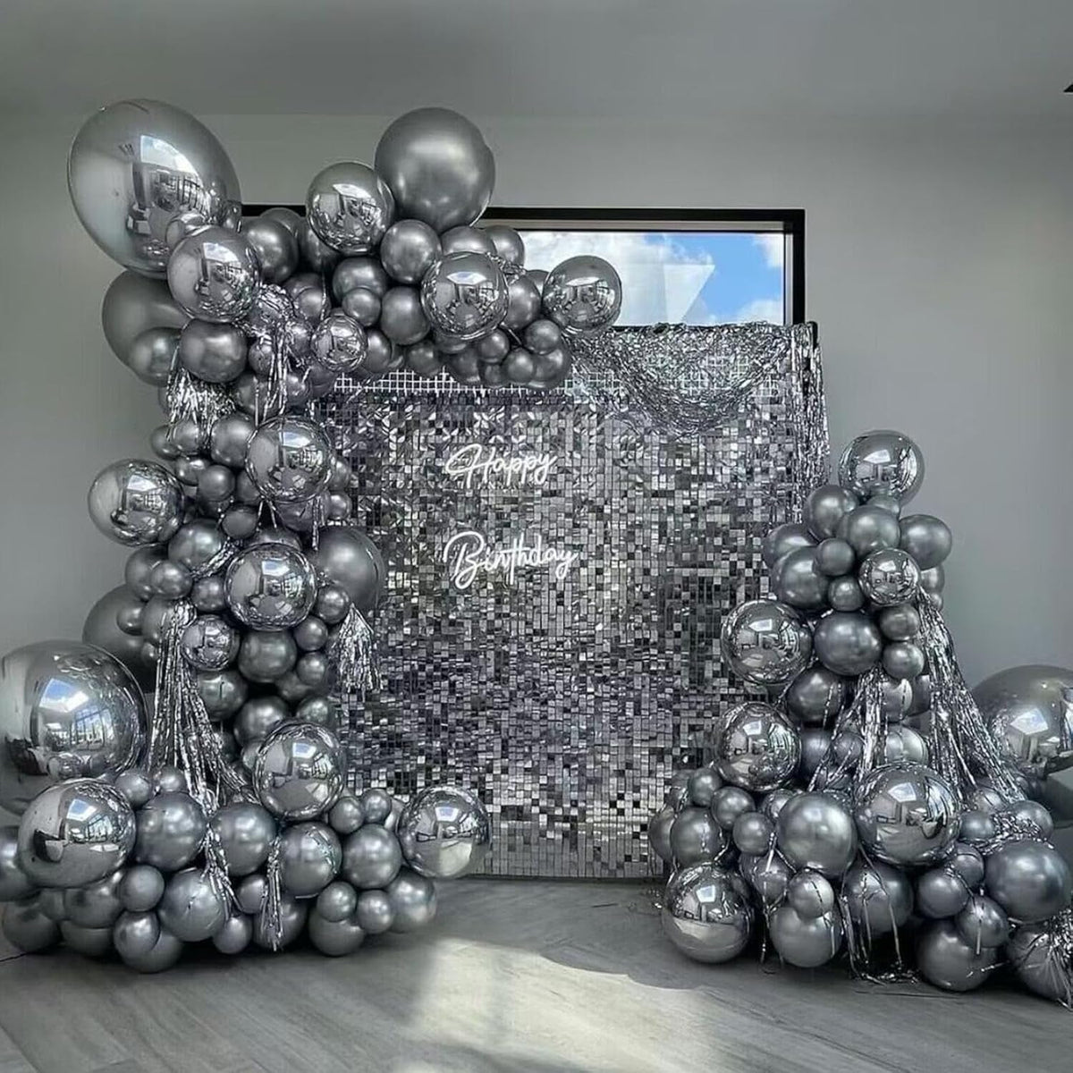 412pcs Metallic Silver Balloon Garland Arch Kit 18 12 10 5 Inch Different Sizes Latex Chrome