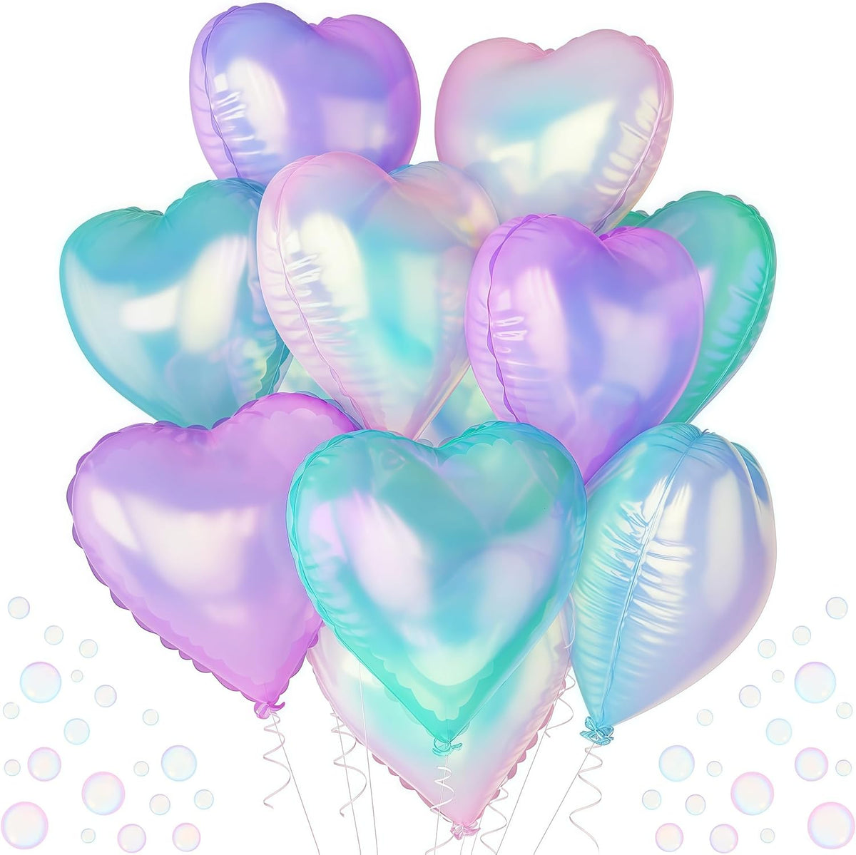 Iridescent Heart Balloons, 12Pcs 18Inch Transparent Crystal Heart Foil Balloon, Gradient Iridescent
